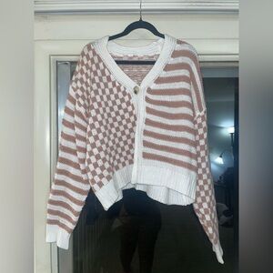 Stylish Women's Checkered and Striped Sweater